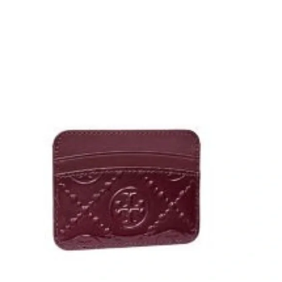 Tory Burch T Monogram Embossed Patent Leather Card Case Wallet Albarossa - Picture 8 of 8